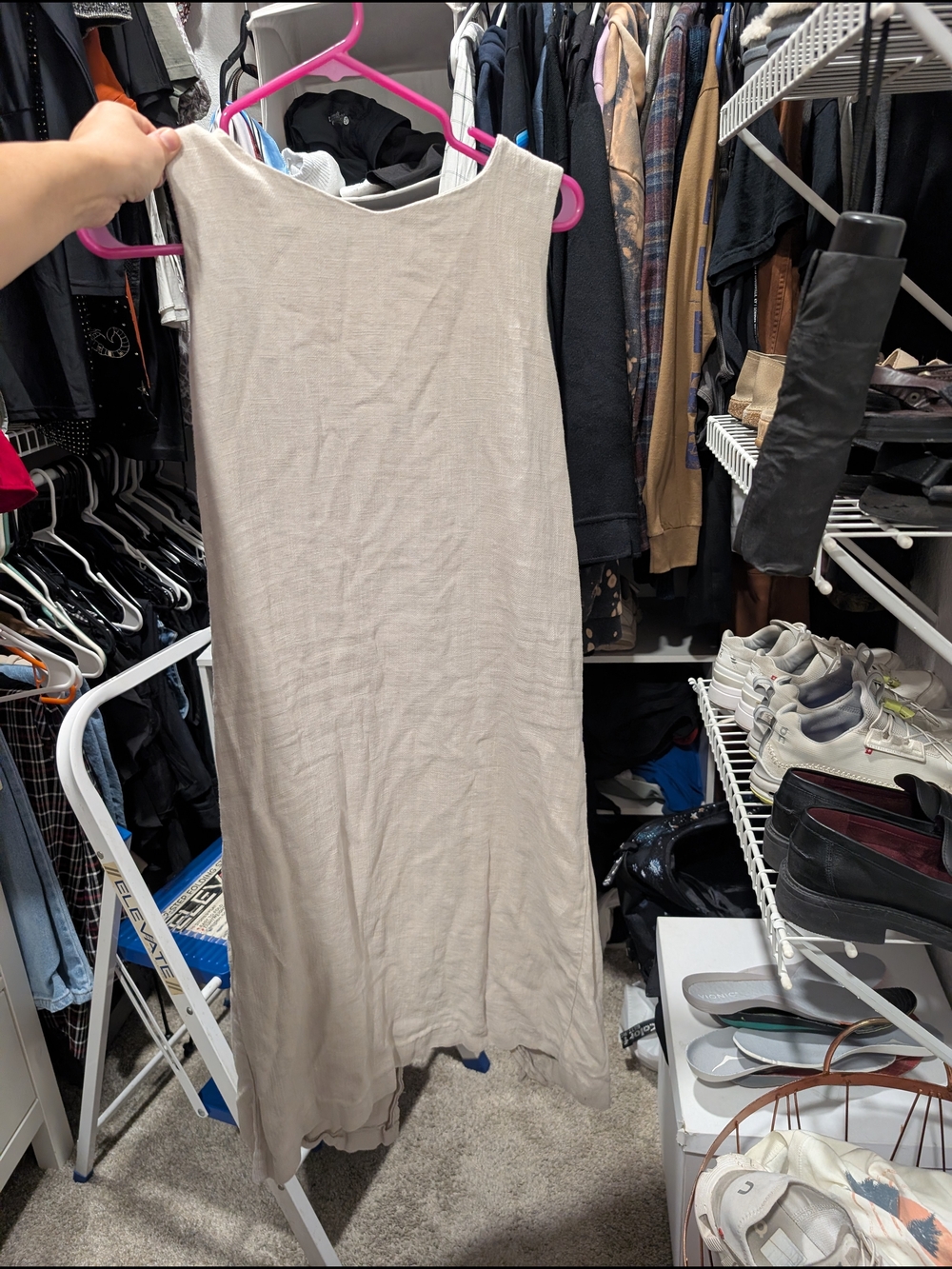 Beige Sleeveless Shift Midi Dress - Olive Clothing